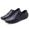 Large Size Men Crocodile Pattern Zipper Slip On Comfy Leather Shoes - Black