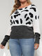 Plus Size Contrast Color Zebra Print Patchwork Knitted Sweater - Black