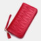Women RIFD Multifunctional Genuine Leather Multi-card Slot Phone Bag Money Clip Wallet Purse - Wine Red