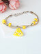 Vintage Blumenmuster Fächerförmiger Anhänger Geflochtene Perlen Wachs Seil Keramik Kupfer Armband - Gelb