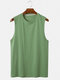Mens Cotton Breathable Solid Color Round Neck Casual Tank Top - Green