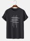 Mens 100% Cotton Simple Lines Graphics Short Sleeve Casual T-Shirt - Black