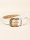 Women PU Solid Carved Square Pin Buckle Decorative All-match Belt - White