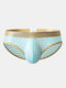 See Throught Stripe Briefs Gold Belt Sexy Pouch Underwear for Men - Blue