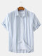 Men 100% Cotton Color Stripe Printed Holiday Casual Shirt - Blue