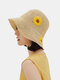 المرأة القش القش الترفيه عطلة متعددة الاستخدامات تنفس الظل المنسوجة يدويا الكروشيه قبعة القش جولة قبعة دلو الشاطئ - الأصفر