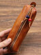 Men Genuine Leather Cow Leather Multifunction Pen Case Glasses Bag Storage Bag Wallet - Brown