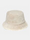 Unisex Faux Rabbit Fur Solid Color Autumn Winter Simple Warmth Bucket Hat - Beige