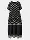 Polka Dot Plaid Patchwork Printed Maxi Dress With Pocket - Black