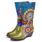SOCOFY Women Folkways Pattern High Heel Tall Mid Calf Winter Boots - Green