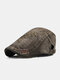 Men Washed Cotton Solid Color Embroidery Thread Adjustable Casual Beret Flat Cap - Army Green