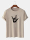 Mens Gesture Graphic Crew Neck Casual Short Sleeve Cotton T-Shirts - Khaki