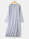 Casual Embroidery Floral O-neck Long Sleeve Maxi Dress For Women - Blue