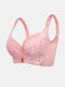 Women Full Cup Gather Breathable Lace Adjusted Straps Cotton Lining Comfy Bra - Pink