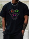 Camisetas de manga corta para hombre Colorful Drip Smile Face Print Crew Cuello - Negro