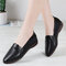 Women Solid Color Lace Trim Comfy Soft Casual Leather Slip On Loafers - Black