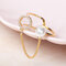Fashion Open End Ring 18K Gold Plated Zirconia Ring Round Pearl Ring for Women - Gold