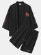 Mens Rose Japanese Embroidery Knit Kimono Two Pieces Outfits - Black