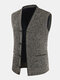 Mens Knit Woolen V-Neck Button Up Warm Double Pocket Sleevless Vests - Coffee