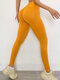 Solid Color High Waist Butt Lift Workout Yoga Leggings - Yellow