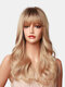 Golden Hierarchical Long Wavy Curly Hair With Air Bangs Natural Curly Synthetic Wig For Daily Use - 02