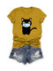 Camiseta feminina com estampa de gato manga curta e gola - Amarelo
