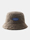 Men & Women Lamb Wool Warm Soft Winter Outdoor Sunshade Bucket Hat - Coffee