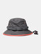 Unisex Cotton Contrast Drawstring Sunscreen Simple Bucket Hat - Gray
