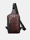 Menico Men PU Leather Retro Water Resistant Chest Bag Large Capacity Zipper Adjusted Strap Durable Cross Body Bag - Coffee