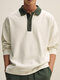 Mens Contrast Collar Long Sleeve Casual Loose Golf Shirts - White