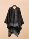 Women Artificial Cashmere Ovlay Mixed Color Ethnic Pattern Print Autumn Winter Elegant Warmth Shawl - Black
