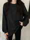 Solides Langarm-Sweatshirt mit lockerem Rundhalsausschnitt - Schwarz