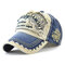 Men Vintage Breathable Cotton Embroidered Letter Baseball Caps Sunshade Adjustable Snapback Hat - Blue