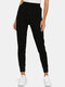 Solid Color Elastic Waist Drawstring Casual Harem Pants - Black