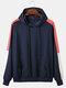 Mens Casual Loose Colorblock Patchwork Long Sleeve Hoodies With Muff Pocket - Navy