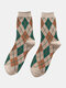 5 Pairs Unisex Cotton Vintage Color Contrast Argyle Pattern Warmth Long Tube Socks - Khaki