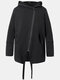 Mens Plain Zipper Front Cotton Irregular Casual Fit Hoodies With Pockets - Black