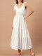 Tiered Solid Tie Strap Smocked Waist Open Back Big Swing Dress - White