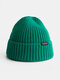 Unisex Solid Knitted Letters Label All-match Warmth Brimless Beanie Landlord Cap Skull Cap - Apple Green