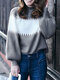 Contrast Color Lantern Sleeve O-neck Sweater For Women - Grey