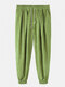 Mens Corduroy Solid Color Drawstring Mid Waist Elastic Cuff Jogger Pants - Green