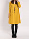 Women Solid V-Neck Side Pocket Long Sleeve Casual Dress - Yellow