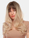 28 Inches Brown-Light Blonde Gradient Color Long Curly Hair With Air Bangs Trendy Headgear Synthetic Wig Suitable For Party And Daily - Brown-Light Blonde