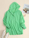 Solid Color Long Sleeve Button Loose Pocket Women Hoodie - Green