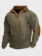Sweat-shirt en tricot gaufré à demi-zip pour hommes, patchwork contrasté, hiver - vert