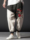 Мужская китайская сливовая грудь с контрастным принтом в стиле пэчворк и завязками на талии Брюки - Абрикос