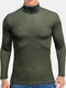Mens Solid Color Turtleneck Ribbed Knit Basics Long Sleeve T-Shirts - Army Green