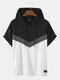 Mens Chevron Color Block Patchwork Short Sleeve Casual Hooded T-Shirts - Black