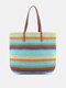 Women Straw Sweet Contrast Color Handbag Large Capacity Beach Fashion Bag - Blue