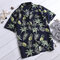 Mens Seaside Holiday Eye-Catching Breathable Loose Lapel Collar Cotton Beach Shirts - Navy